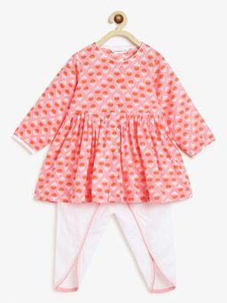 Campana - Girls Block Print Asmi Dhoti Kurta - Pink & White (Set of 2)