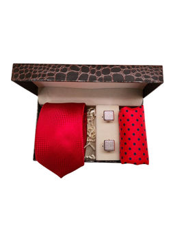 The Tie Hub - Red Silk Necktie With Cufflink And Pocket Square Valentine Combo