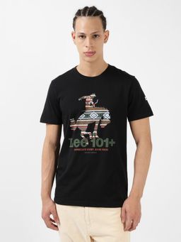 Lee - Men Graphic Print Black Crew Neck T-Shirt (Slim)