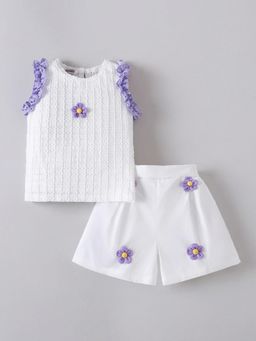 Hopscotch - Girls White Polyester Top with Shorts