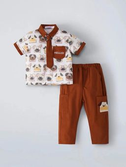 Hopscotch - Boys White Polyester Blend Shirt and Pant with Tie