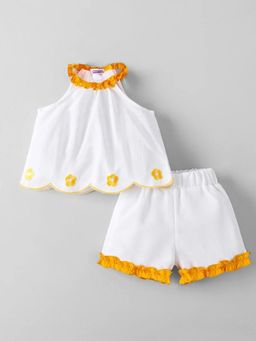 Hopscotch - Girls White Polyester Top with Short