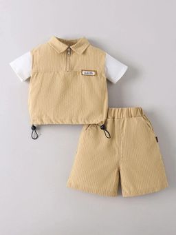 Hopscotch - Boys Tan Cotton Blend Shirt with Shorts