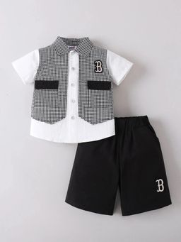 Hopscotch - Boys Black Cotton Blend Shirt with Shorts