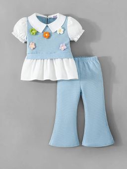 Hopscotch - Girls Blue Cotton Blend Top with Pant