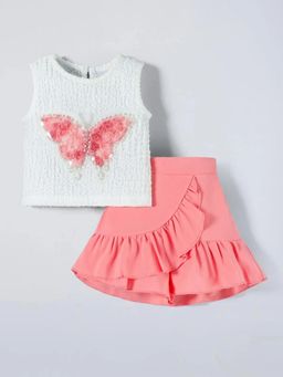 Hopscotch - Girls White Polyester Top with Short
