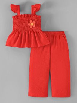 Hopscotch - Girls Red Polyester Blend Top with Pant