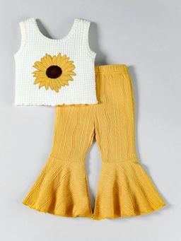 Hopscotch - Girls White Polyester Top with Pant