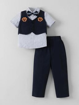 Hopscotch - Boys Navy Blue Polyester Blend Shirt and Pant with Bow