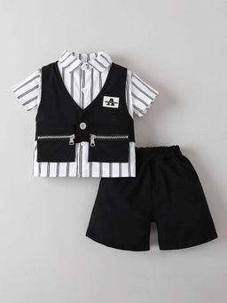 Hopscotch - Boys Black Polyester Shirt with Shorts