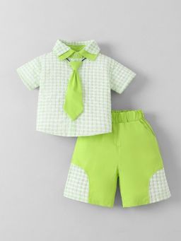 Hopscotch - Boys Green Polyester Shirt and Shorts with Tie