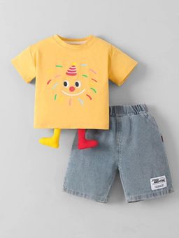 Hopscotch - Boys Orange Cotton Blend T-shirt with Shorts