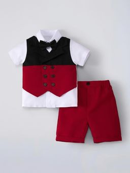 Hopscotch - Boys Multi-Colour Cotton Blend Shirt and Shorts with Bow
