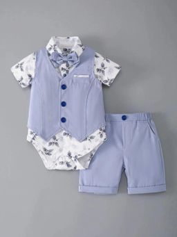 Hopscotch - Boys Blue Polyester Onesie and Short with Bow Also Waistcoat