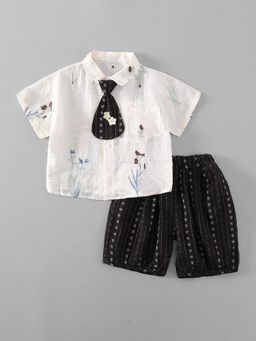Hopscotch - Boys Black Polyester Shirt and Shorts with Tie