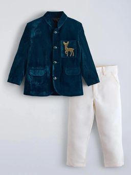 Hopscotch - Boys Teal Cotton Blend Coat with Pant