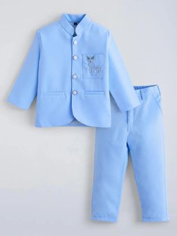 Hopscotch - Boys Blue Cotton Blend Coat with Pant