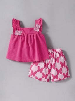 Hopscotch - Girls Pink Polyester Top with Shorts