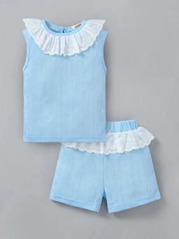 Hopscotch - Girls Blue Polyester Blend Top with Short