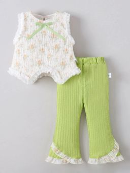 Hopscotch - Girls White Polyester Top with Pant