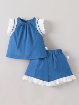 Hopscotch - Girls Blue Cotton Top with Shorts