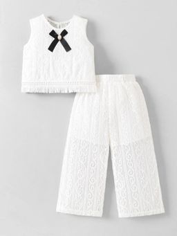 Hopscotch - Girls White Polyester Top with Pant