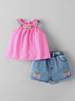 Hopscotch - Girls Pink Polyester Top with Short