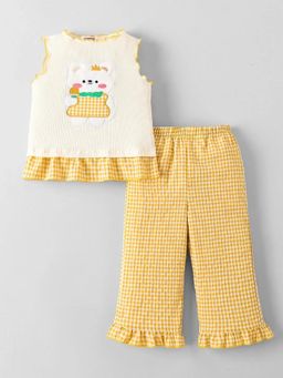 Hopscotch - Girls White Cotton Blend Top with Pant