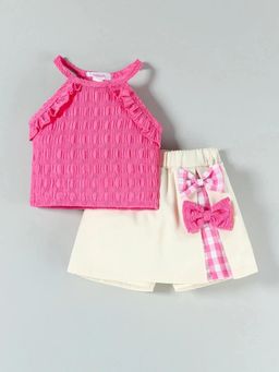 Hopscotch - Girls White Polyester Top with Short