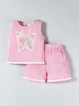 Hopscotch - Girls Pink Polyester Top with Short