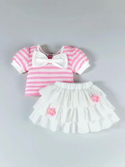 Hopscotch - Girls Pink Polyester Top with Skirt