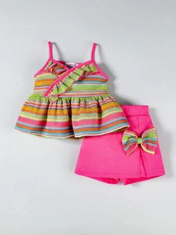 Hopscotch - Girls Multi-Colour Polyester Top with Short