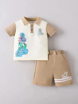 Hopscotch - Boys White Cotton Blend T-shirt with Shorts
