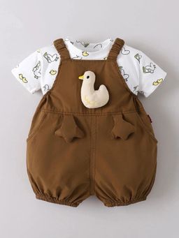 Hopscotch - Boys White Cotton Blend T-shirt with Dungaree