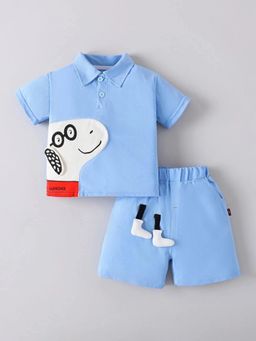 Hopscotch - Boys Blue Cotton Blend T-shirt with Shorts