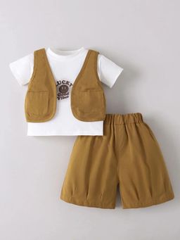 Hopscotch - Boys Brown Cotton Blend T-shirt with Shorts