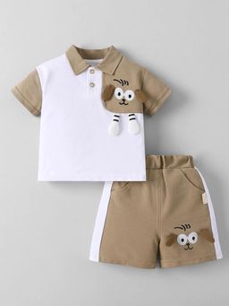Hopscotch - Boys White Cotton Blend Polo t-shirt with Shorts