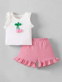 Hopscotch - Girls White Viscose Blend Top with shorts