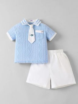Hopscotch - Boys Blue Polyester Blend T-shirt and Short with Tie