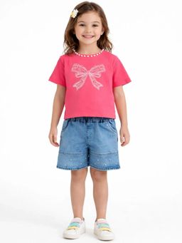 Hopscotch - Girls Pink Cotton T-shirt with Short