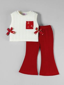 Hopscotch - Girls White Polyester Top with Pant