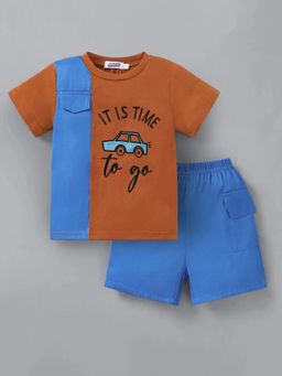 Hopscotch - Boys Brown Polyester Blend T-shirt with Short