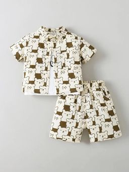 Hopscotch - Boys Beige Cotton Blend Shirt and T-shirt with Short