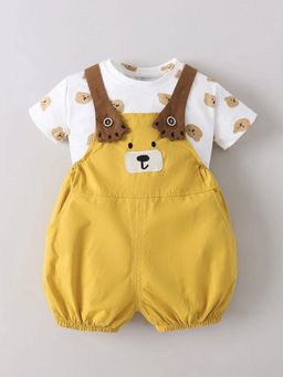 Hopscotch - Boys White Cotton Blend T-shirt with Dungaree