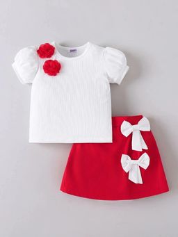 Hopscotch - Girls White Polyester Top with Short