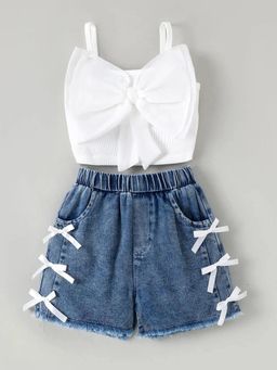 Hopscotch - Girls White Polyester Top with Short