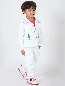 Hopscotch - Boys White Polyester Blend Shirt and T-shirt with Pant