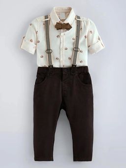 Hopscotch - Boys Cream Cotton Shirt and Pant with Bow Also Suspender