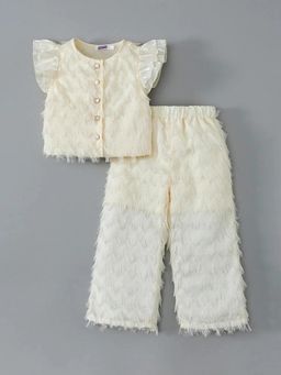 Hopscotch - Girls Cream Polyester Top with Pant