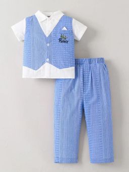 Hopscotch - Boys Blue Cotton Shirt with Pant